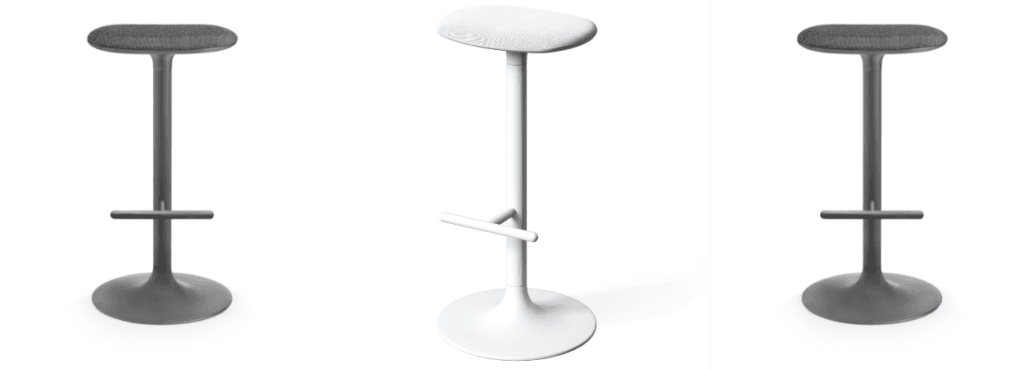 Modern Flink Stool in gray and white. Stackable, ergonomic seating for social & relaxed spaces.