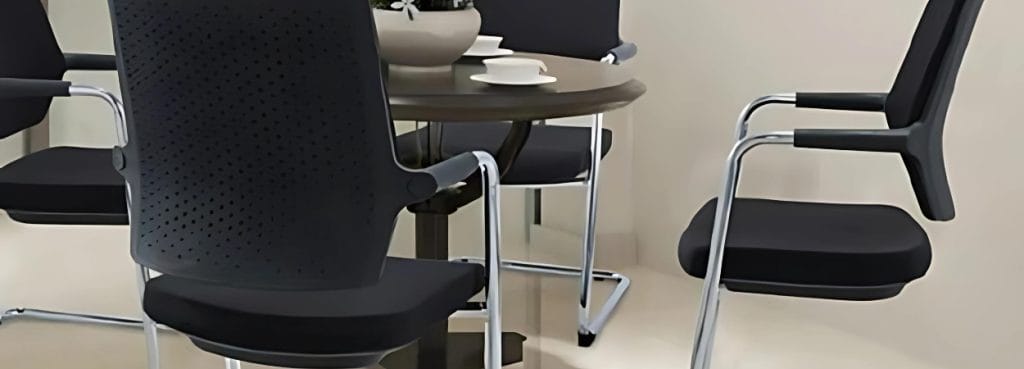 Modern CH-240C visitor chair in black with a sleek metal frame, ideal for office reception areas.