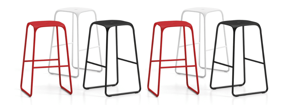 Infiniti Design Bobo Stool: Sleek, modern seating in red, black, and white. Steel frame, polypropylene seat.