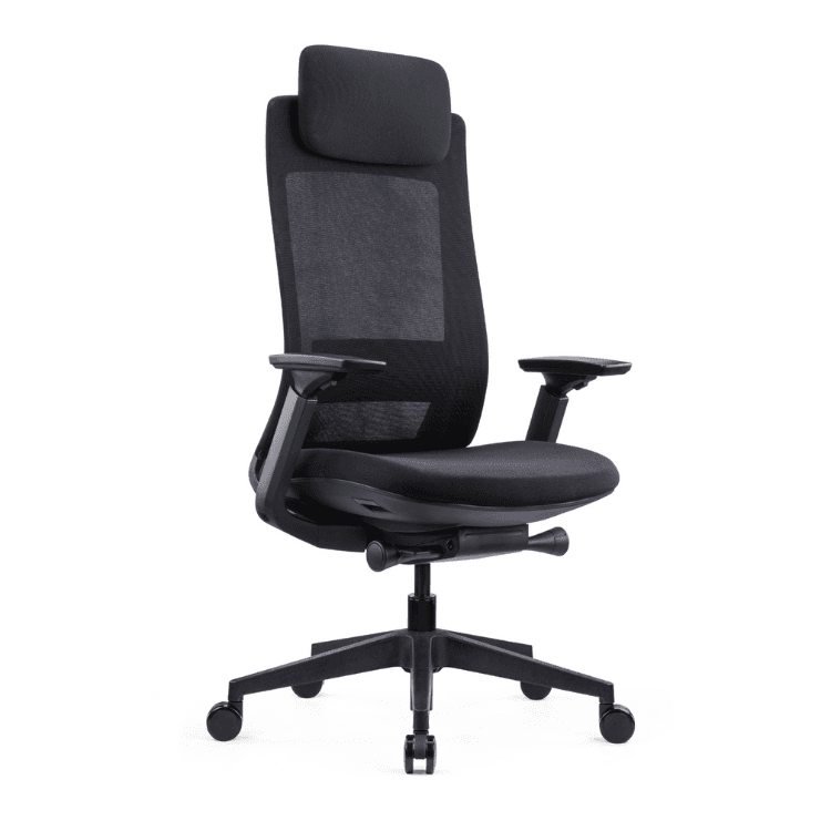 Black Vlad task chair with mesh back and adjustable armrests for ergonomic office comfort.