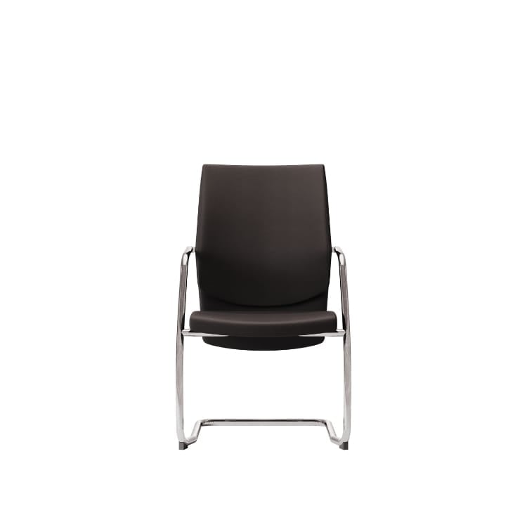 Modern Galassia visitor chair in dark fabric with chrome sled base, ideal for office or conference room seating.