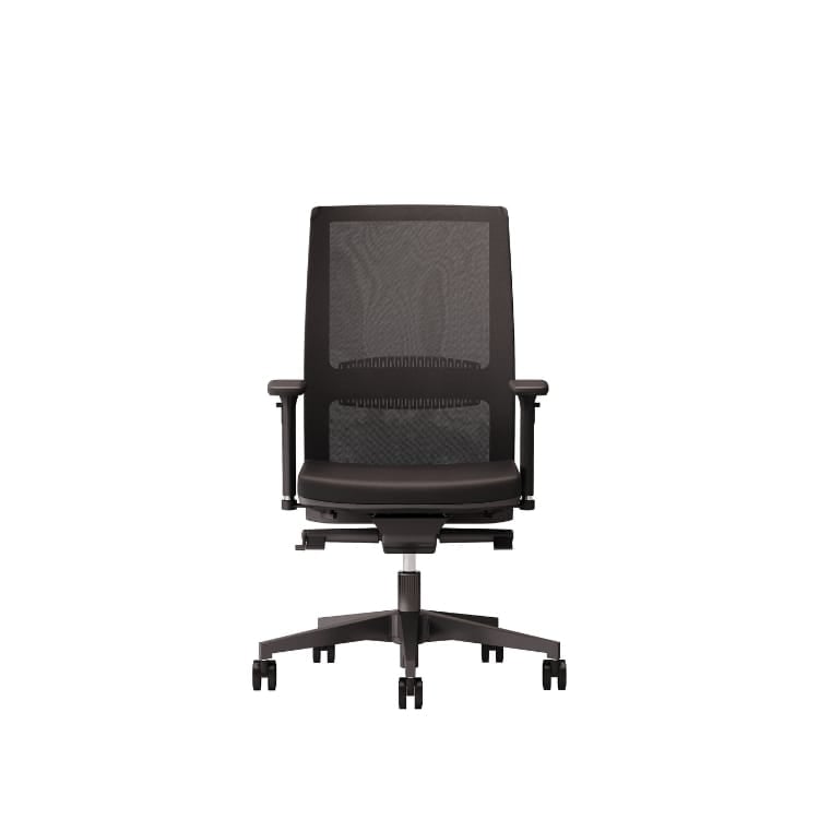 Front view of a black Ciak ergonomic office chair with a mesh backrest.