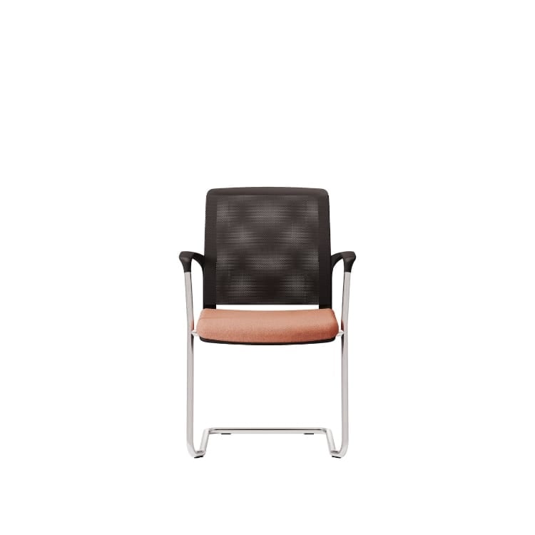 Modern Rassegna visitor chair with chrome cantilever frame, mesh back, and padded seat.
