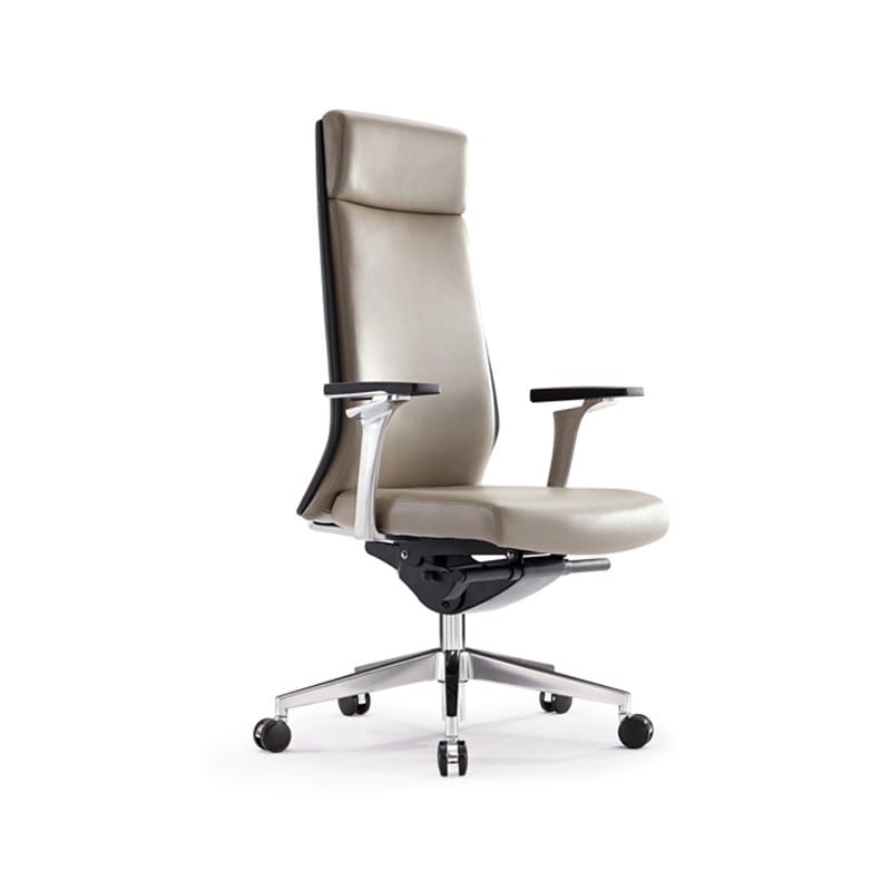 Modern 536H executive chair in light beige leather with black and silver accents.