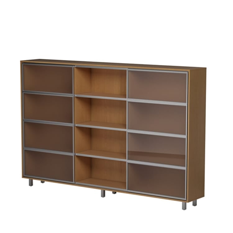 Wax-finish melamine Apollo Storage Units with sliding doors for workspace organization.