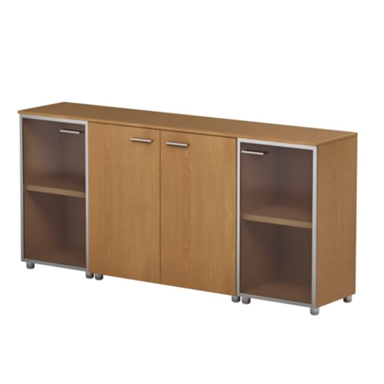 Wax-finish melamine Box Storage Units with adjustable shelves and optional glass doors.
