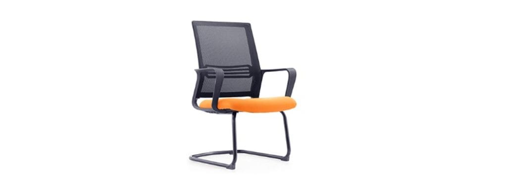 Modern CH-191C visitor chair with black frame, mesh back, and orange seat.