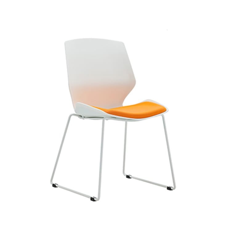 CH-245 chair: white frame, orange seat. Modern visitor chair for office or studio. Stackable seating.
