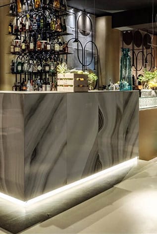 Stylish Bars with marble effect and LED lighting, perfect for hospitality venues.