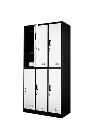 Black and white metal lockers for secure storage solutions.