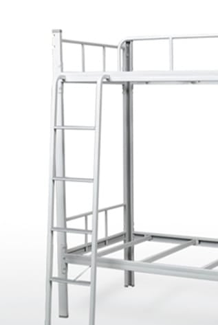 Silver-tone Metal Beds with ladder. Sturdy, modern design for specialized areas.