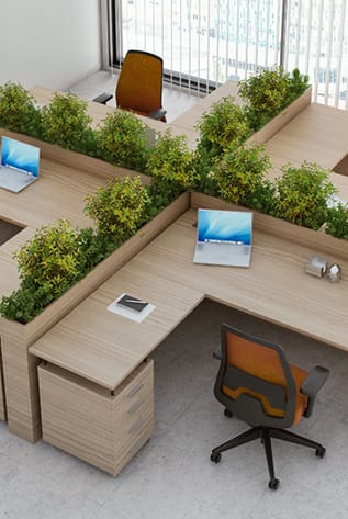 Modern office with built-in planters. Stylish, durable planters for indoor greenery.