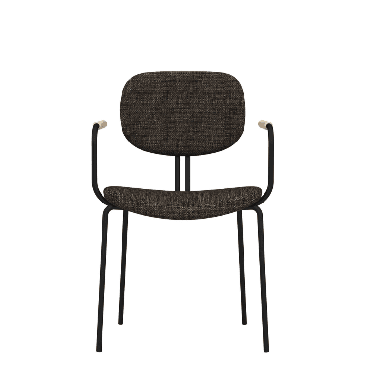 ET Chair: Modern visitor chair with black frame and textured brown upholstery. Ergonomic design.