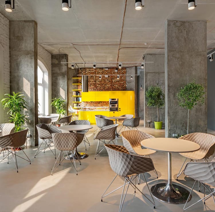 Modern cafeterias with stylish tables and chairs. Durable furniture solutions for your hospitality space.