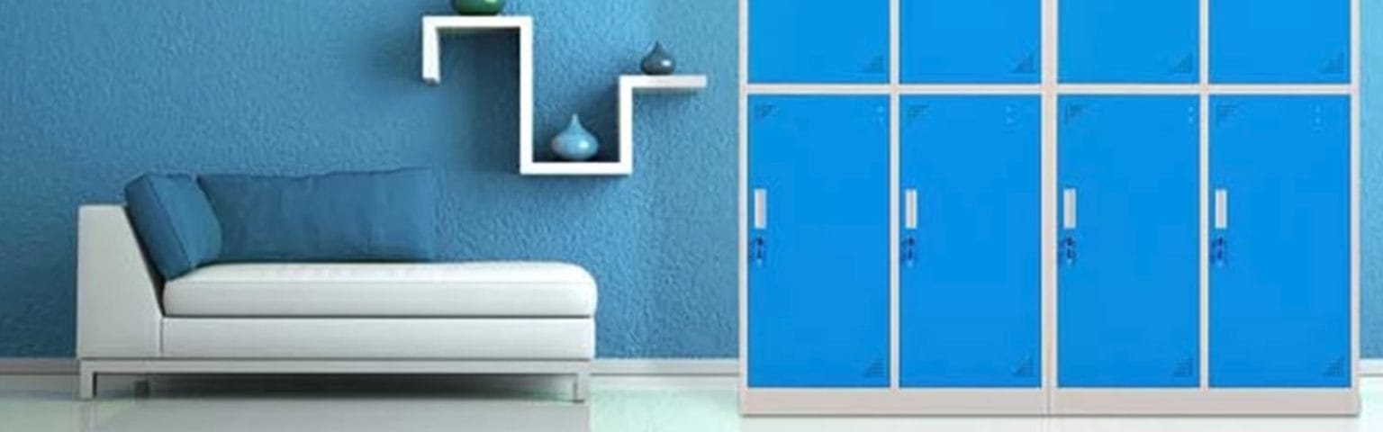 Blue metal Lockers for secure storage in schools, gyms, workplaces, and public facilities.