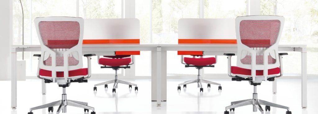 COOL office chair in red and white mesh with a modern design.