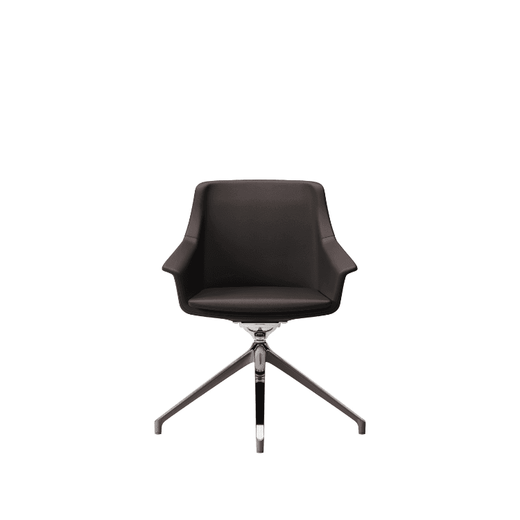 Front view of a dark brown Jera Visitor Chair with a swivel base.