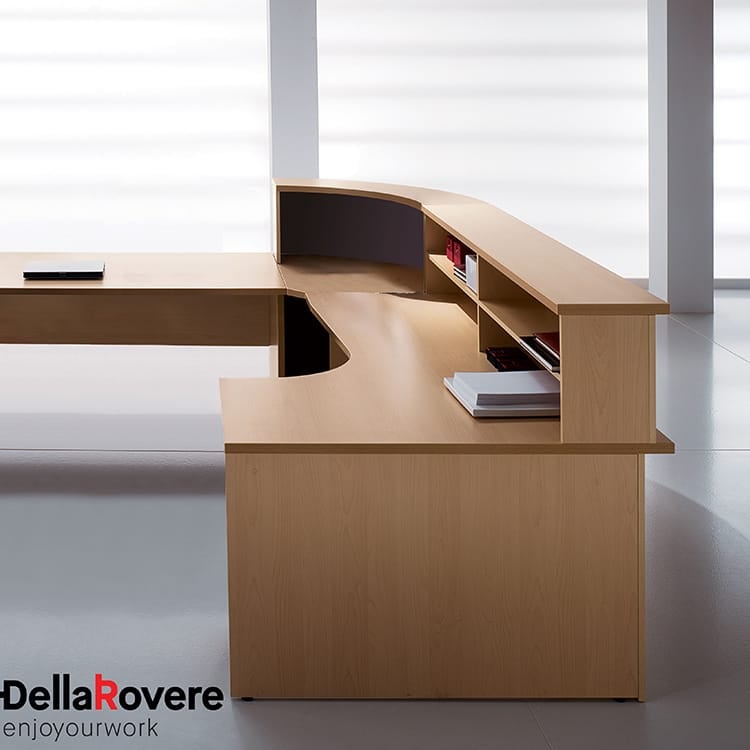 Della Rovere Kompas Reception desk in light wood. Functional, spacious welcome area desk.
