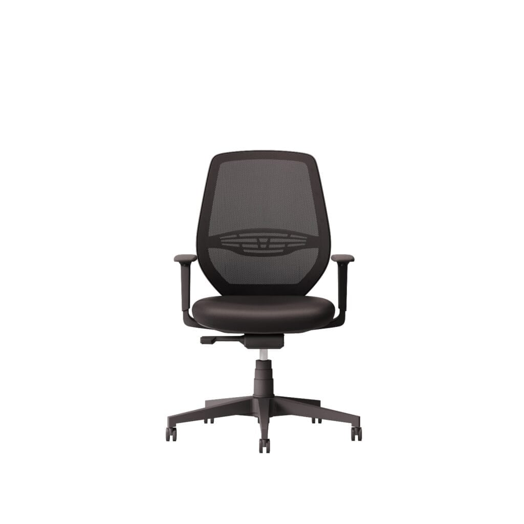 Front view of a black Cast office task chair with mesh back.