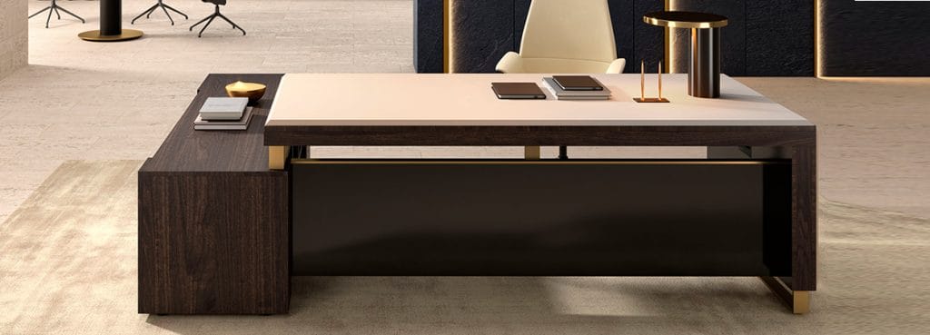 Modern LIBRA executive desk in wood and white. Della Rovere office furniture.