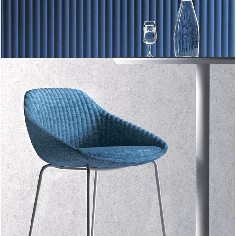 Stylish blue SYS Stool with cushioned seat and metal legs for lounge, office, or meeting spaces.