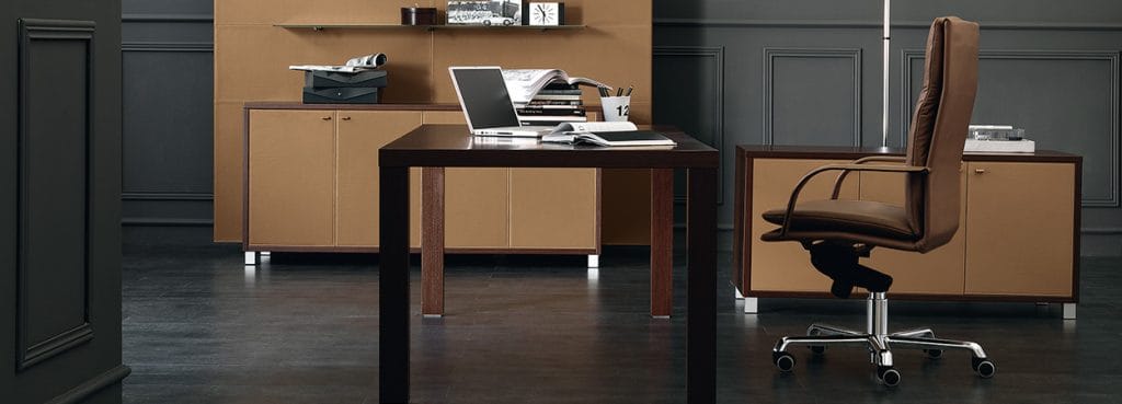 Wenge wood Mobius desk and cabinets. Executive office furniture.