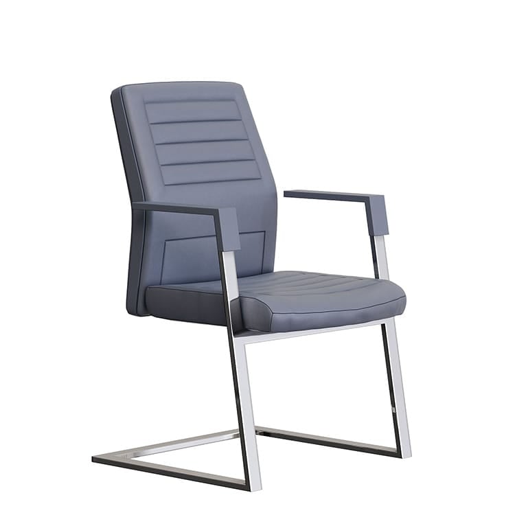 Modern Neo Chair - Visitor Version. Gray leather office chair with chrome frame. Executive seating for any office.