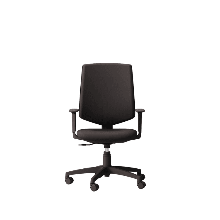 Black Prima task chair with adjustable armrests, ergonomic seating for office spaces.