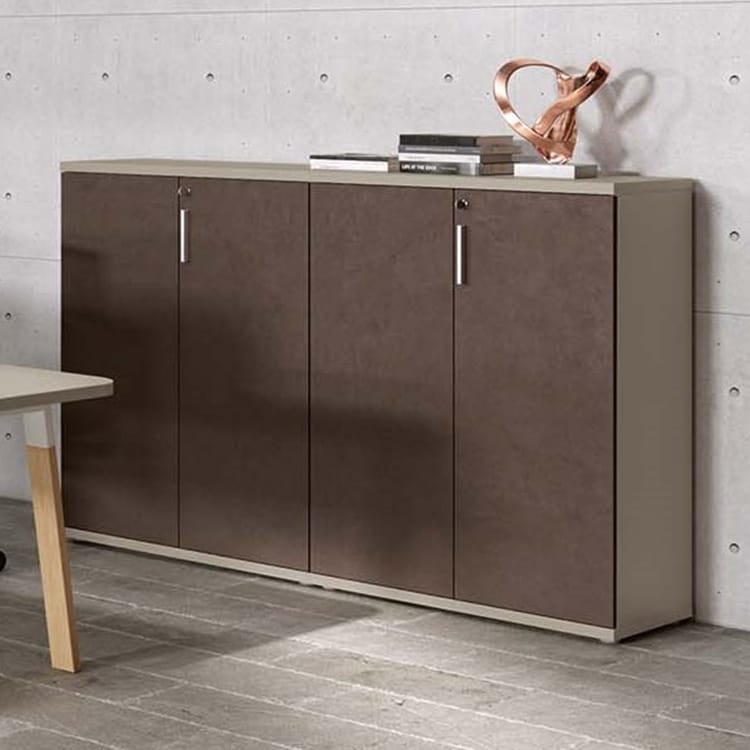 Modern brown Remo Storage System with hinged doors and light gray trim.