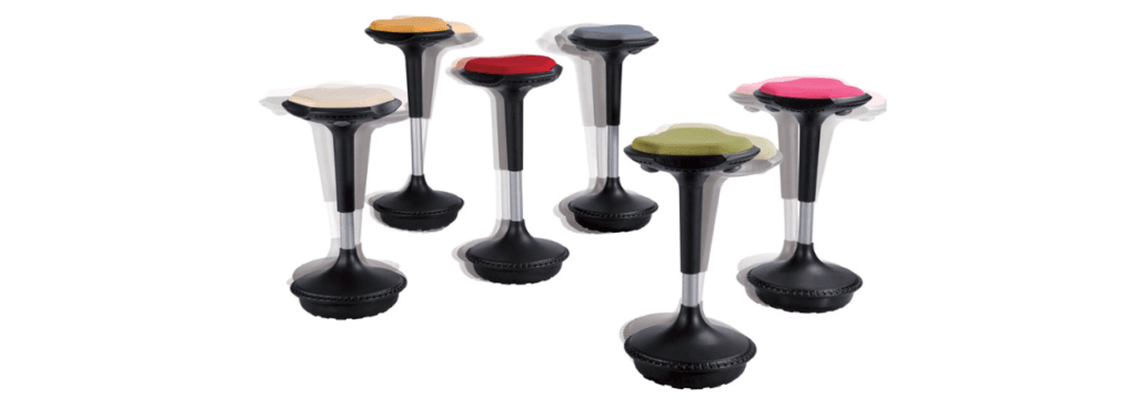 Collection of Sitool stools in black with colorful seats. Modern design for social spaces.