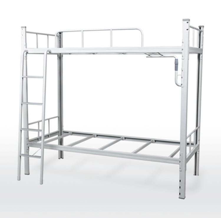 Silver-tone Metal Beds, a sturdy bunk bed frame with a ladder.