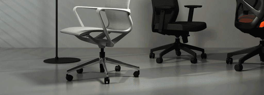Ergonomic PROV A Office Chair in white mesh and silver frame. Modern seating for executive offices.