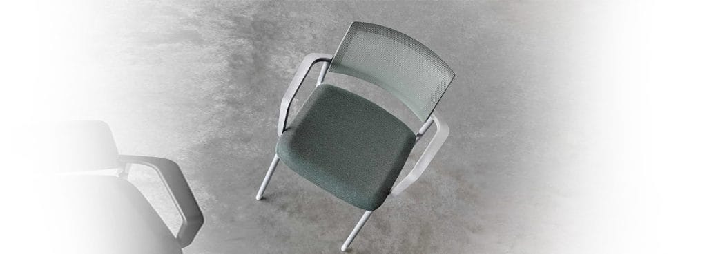Overhead view of modern Verus Side Chairs with mesh back and sleek, light frame. Perfect visitor seating.