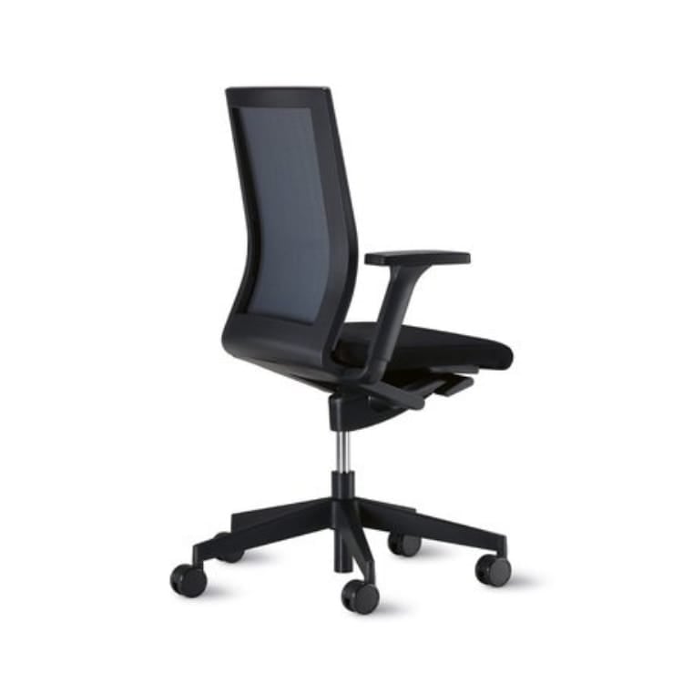 Black Wilkhahn NEOS task chair with mesh back, ergonomic design for open spaces and private offices.
