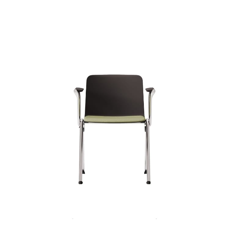 Fiction seminar chair, black polypropylene seat, green cushion, chrome frame, modern design.
