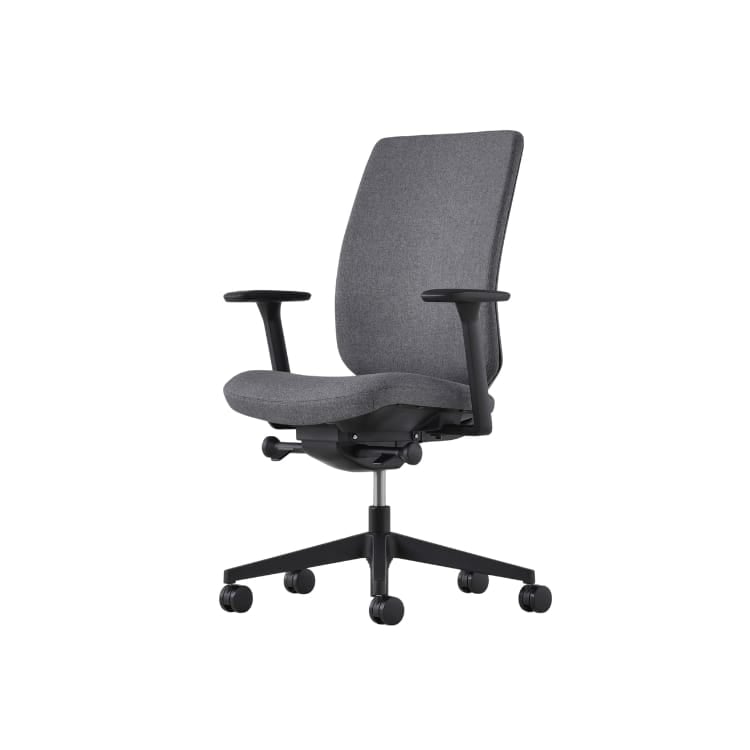 Herman Miller Verus chair in gray fabric with black frame. Ergonomic office seating.