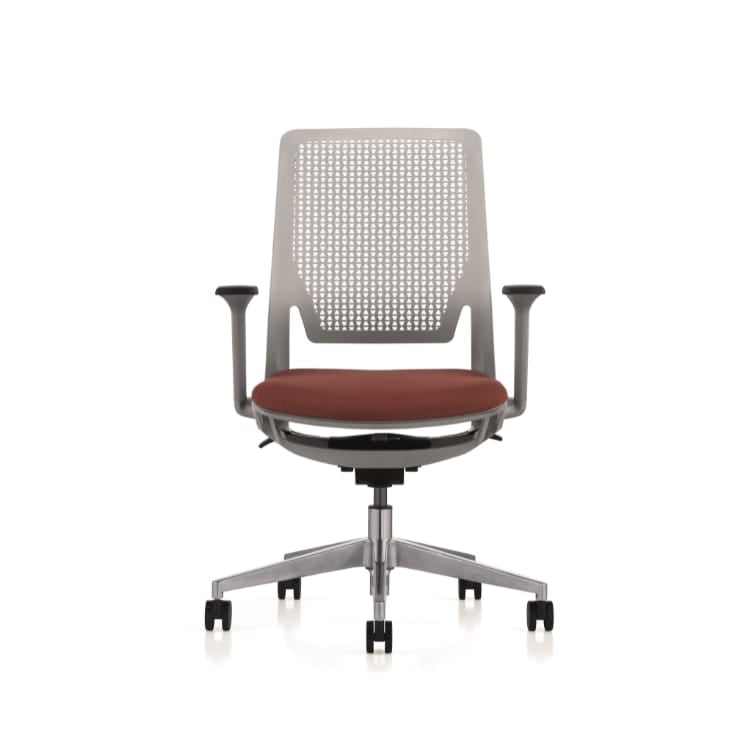 Ergonomic Solar task chair in gray with a breathable mesh back and brown seat.