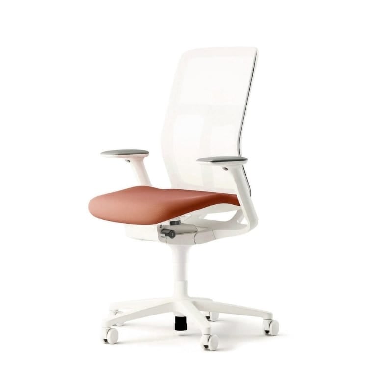 Wilkhahn AT task chair in white with terracotta seat. Ergonomic office seating.