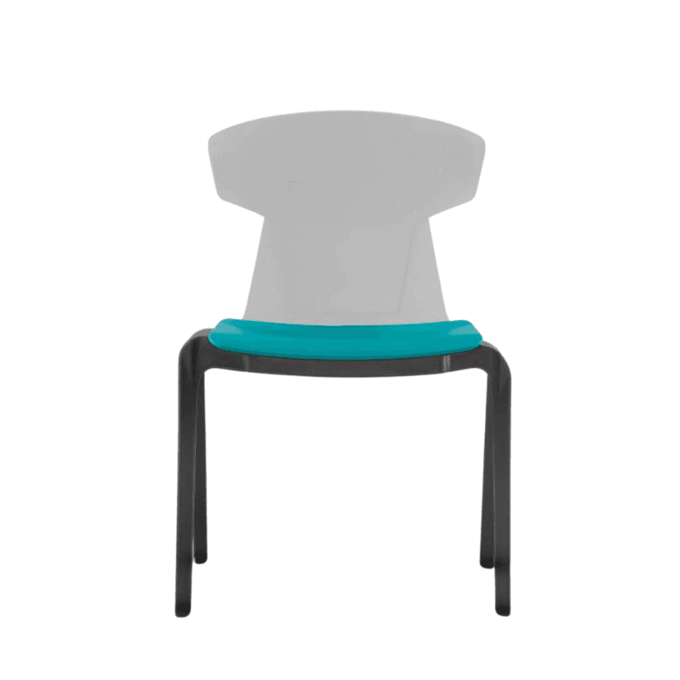 Fila Seminar Chair. Black frame, teal seat, gray back. Stackable design.