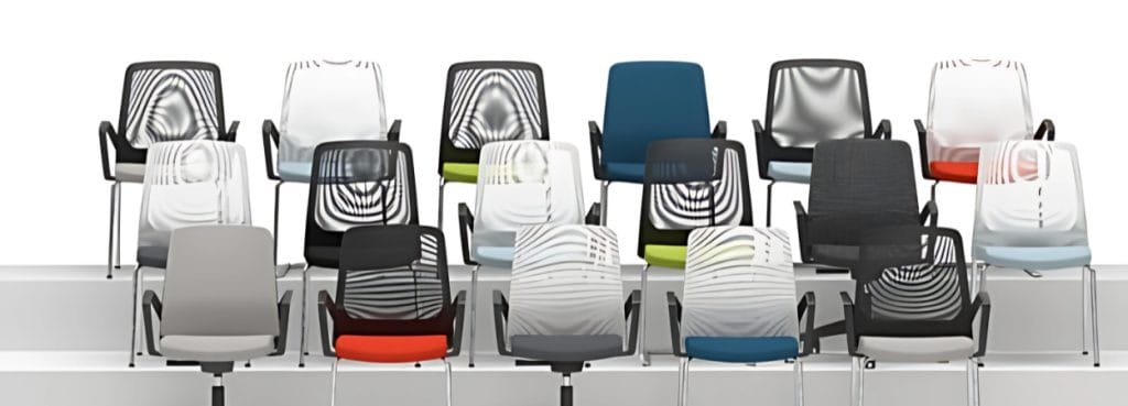 Assorted CH-191 ergonomic mesh chairs in multiple colors, perfect for any office.