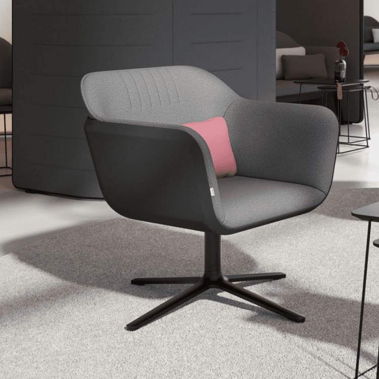 Gray LEMONis5 chair with pink cushion, ideal for modern office spaces.