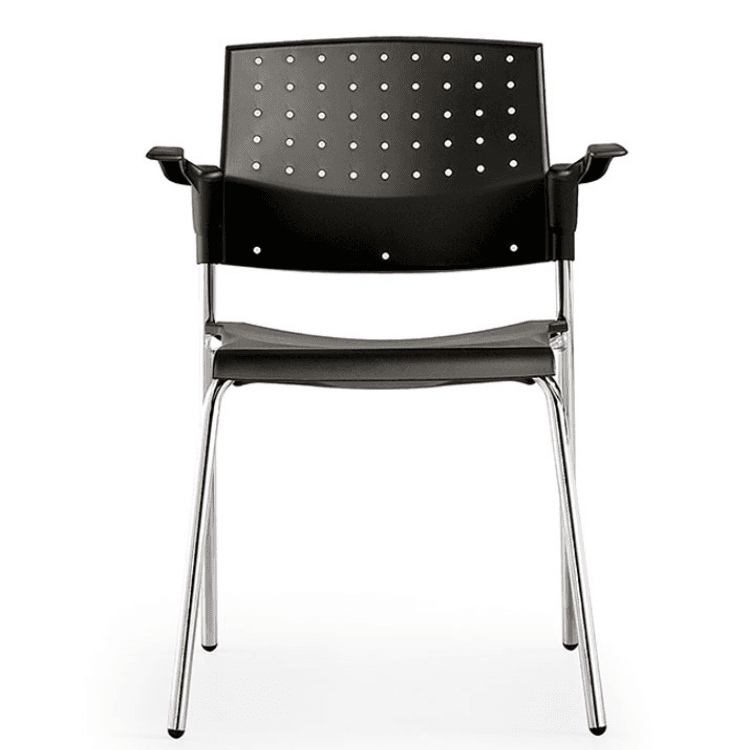 Black Movie chair with armrests and chrome legs, ideal for seminars and studio offices.