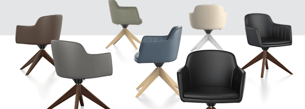 LEMONis5 chair in multiple colors with a wooden or silver base, perfect for office seating.