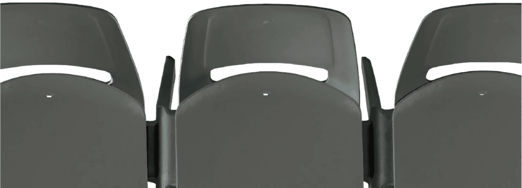 Close-up of the Fila Seminar Chair in gray, stackable seating for events.