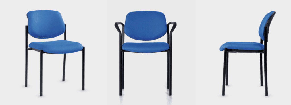Blue Lagenda chair with black frame, stackable seating for seminars and meeting spaces.