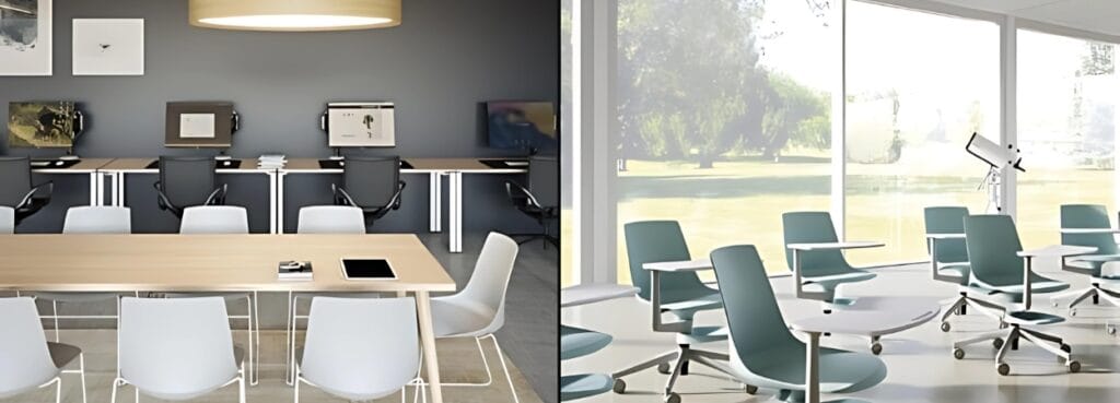 Modern KLC Seminar Chair in open office and educational settings. Ergonomic, stackable design.