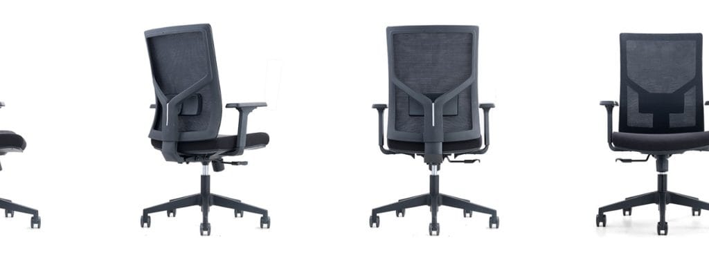 Ergonomic CH-226 mesh office chair in black with adjustable lumbar support, armrests, and seat height for open or private offices.