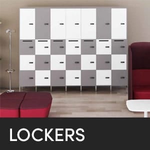Gray and white lockers.