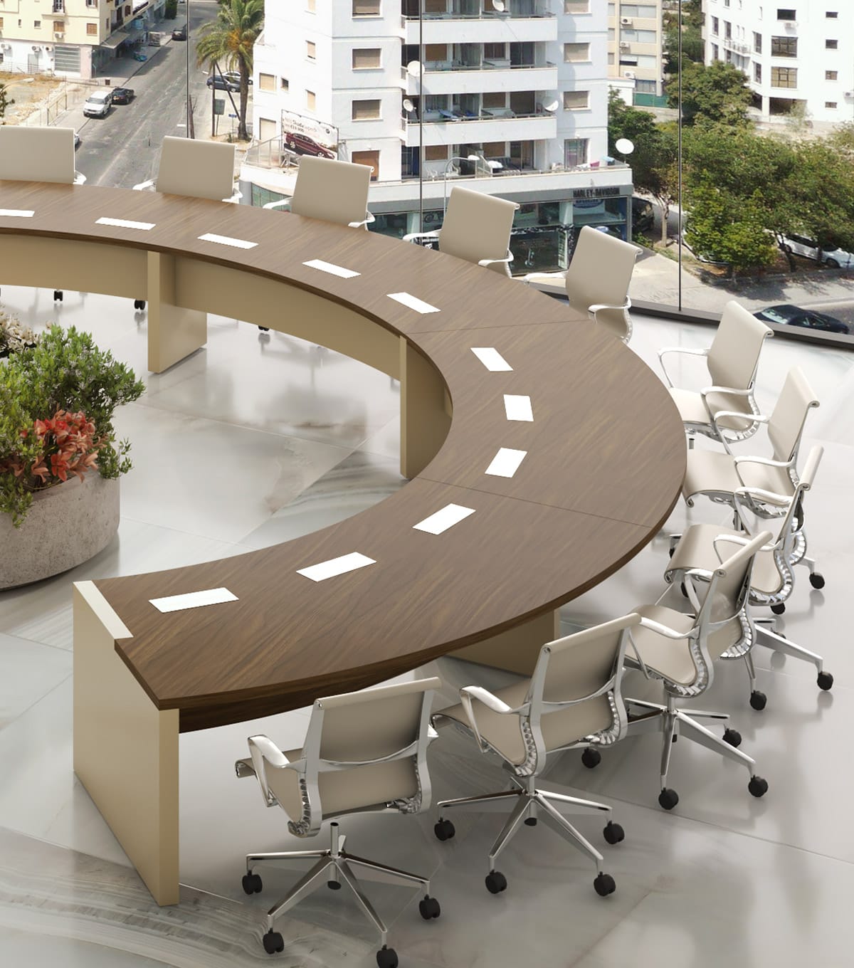 Apollo big conference table with office chairs in a modern conference room setting.