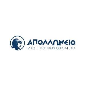 Apollonion logo. Our client's logo with a profile in a circle and the company name in Greek.